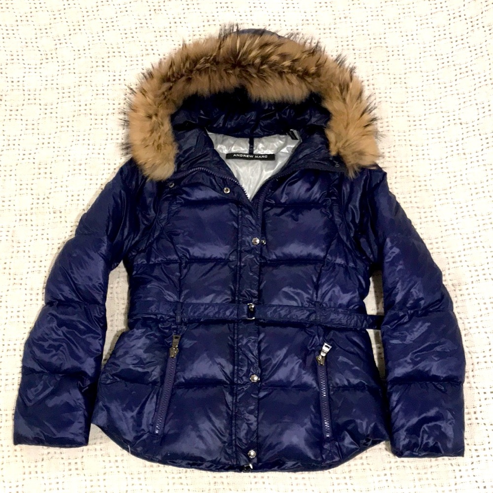 Andrew Marc size Small puffer down jacket fur hood vest option